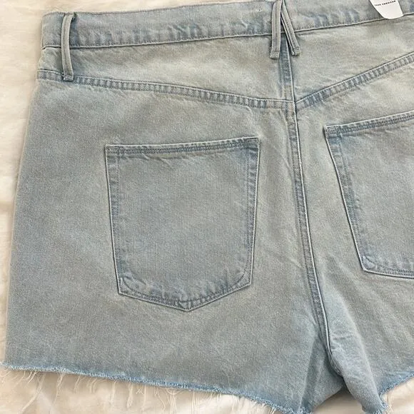 Good American Good 90's Drawstring Denim Shorts Raw Hem NEW Size 15 (not juniors