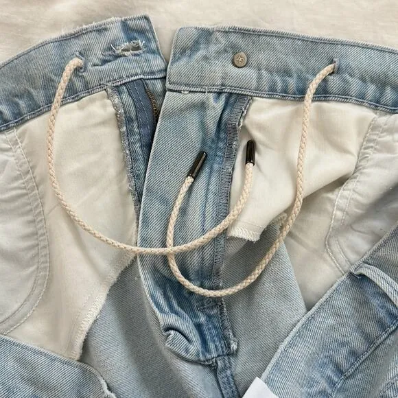 Good American Good 90's Drawstring Denim Shorts Raw Hem NEW Size 15 (not juniors