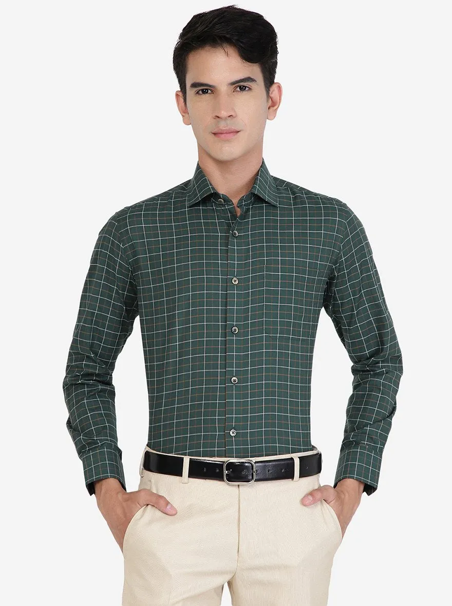 Green Checked Slim Fit Formal Shirt | Greenfibre