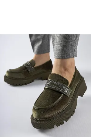 Green moccasins adorned with zircons