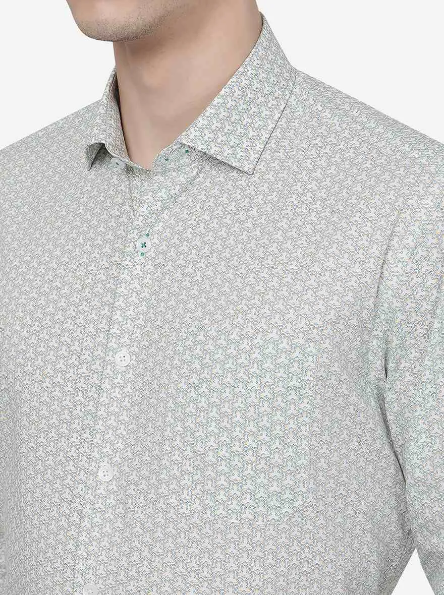 Green Printed Regular Fit Formal Shirt | JadeBlue
