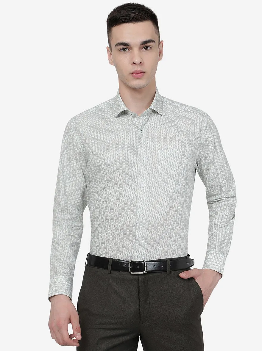 Green Printed Regular Fit Formal Shirt | JadeBlue