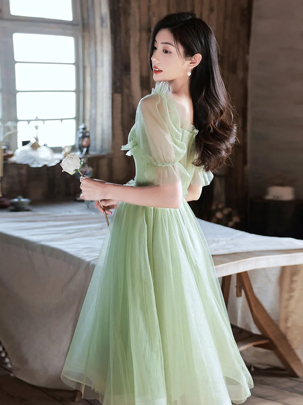 Green Tulle Short Prom Dresses, Green Formal Homecoming Dress