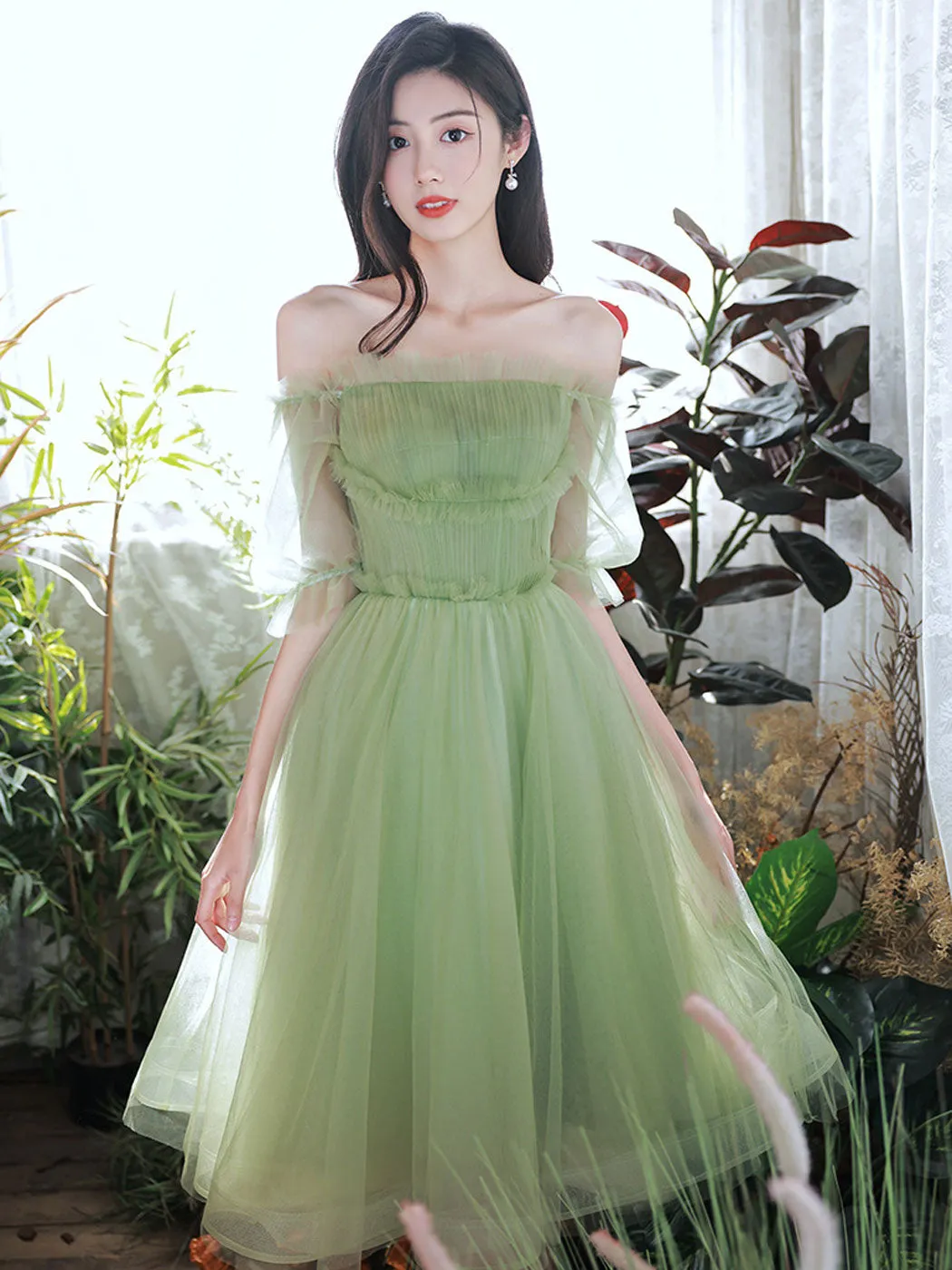 Green Tulle Short Prom Dresses, Green Formal Homecoming Dress