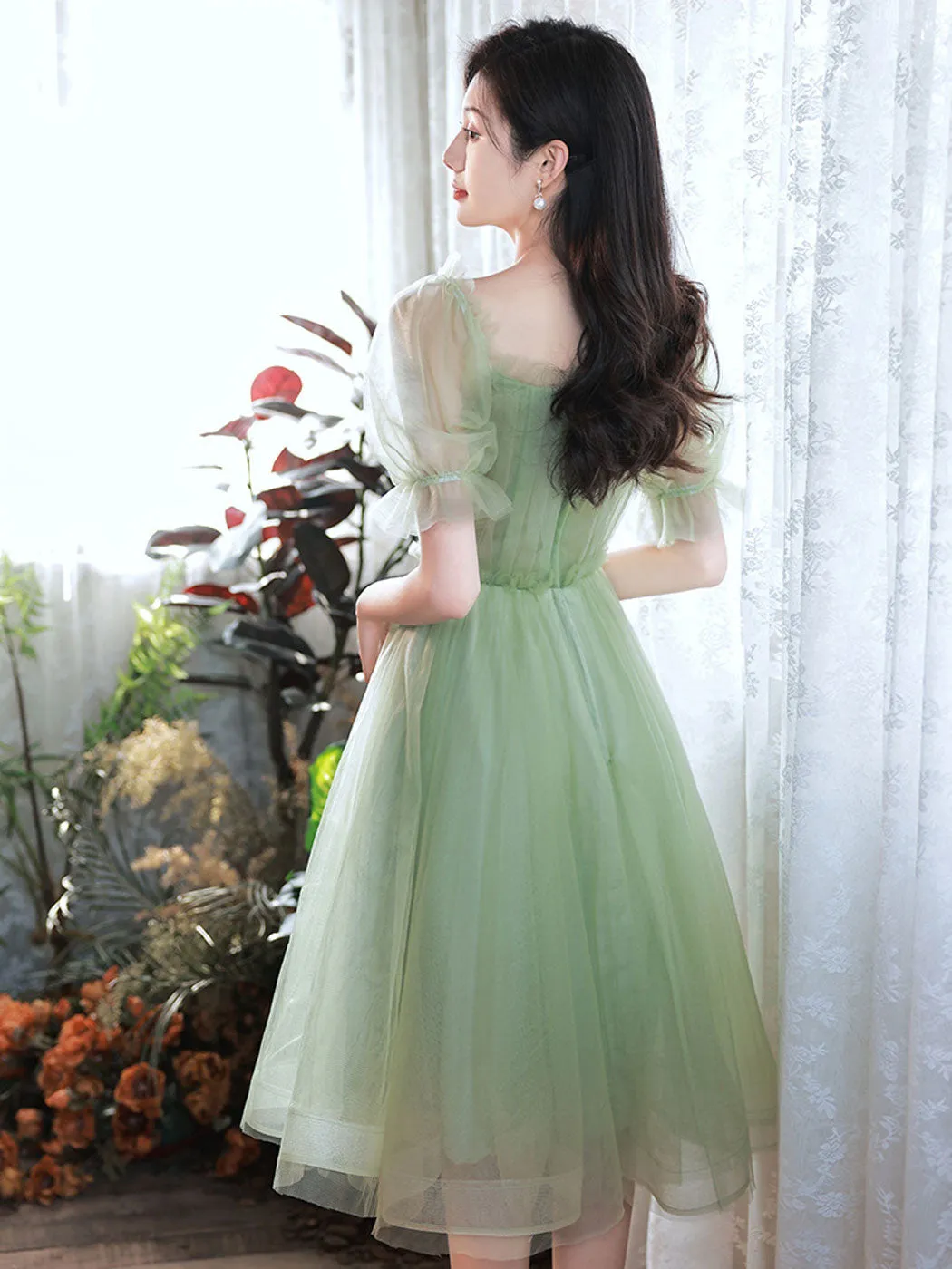 Green Tulle Short Prom Dresses, Green Formal Homecoming Dress