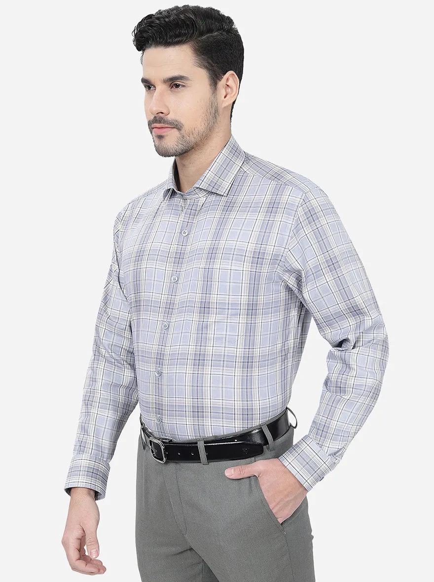 Grey Checked Regular Fit Formal Shirt | JadeBlue