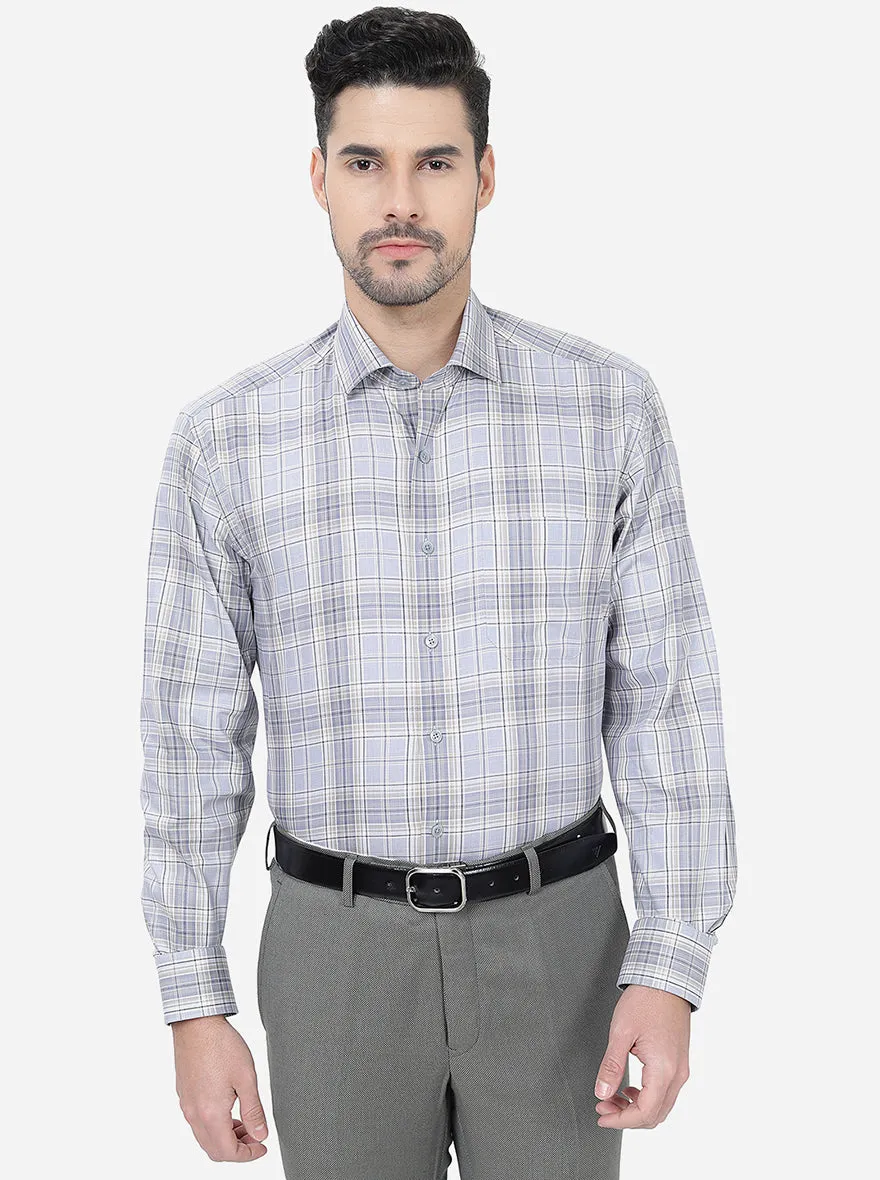 Grey Checked Regular Fit Formal Shirt | JadeBlue