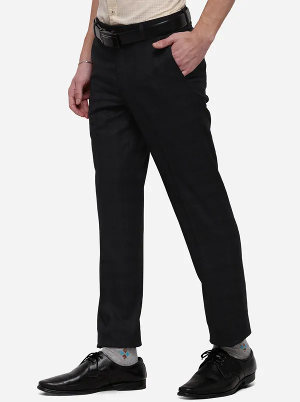 Grey Checked Slim Fit Formal Trouser | Metal