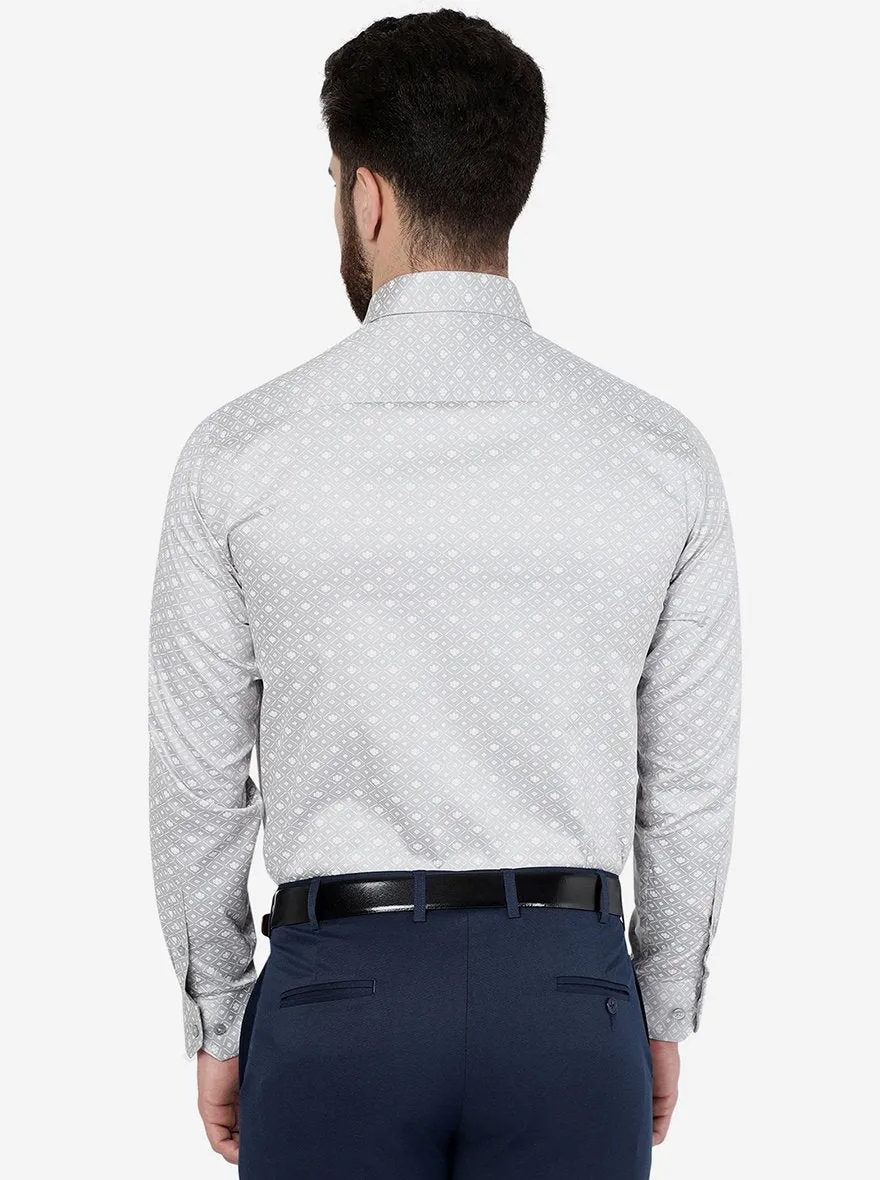Grey Printed Regular Fit Formal Shirt | JadeBlue