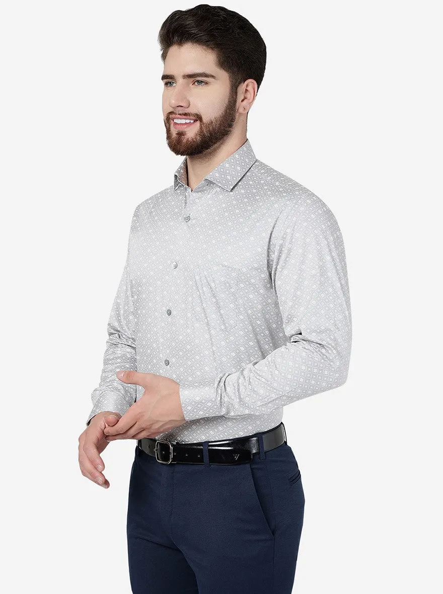 Grey Printed Regular Fit Formal Shirt | JadeBlue