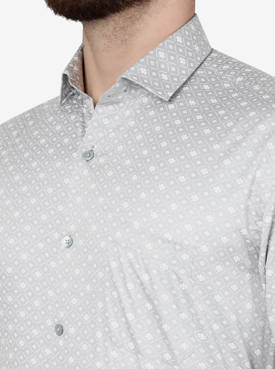 Grey Printed Regular Fit Formal Shirt | JadeBlue