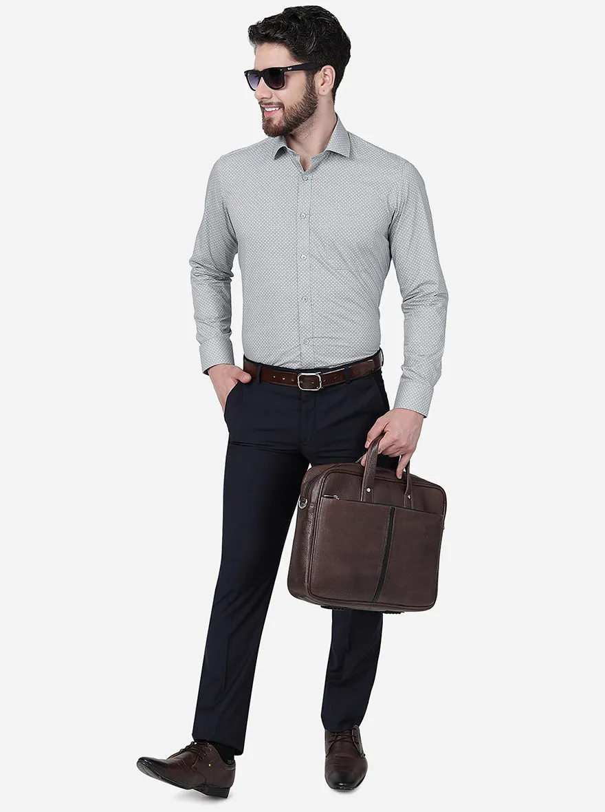 Grey Printed Slim Fit Formal Shirt | Greenfibre