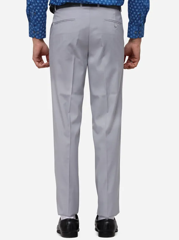 Grey Solid Slim Fit Formal Trouser | Greenfibre