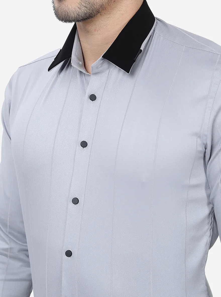 Grey Solid Slim Fit Party Wear Shirt | JB Studio