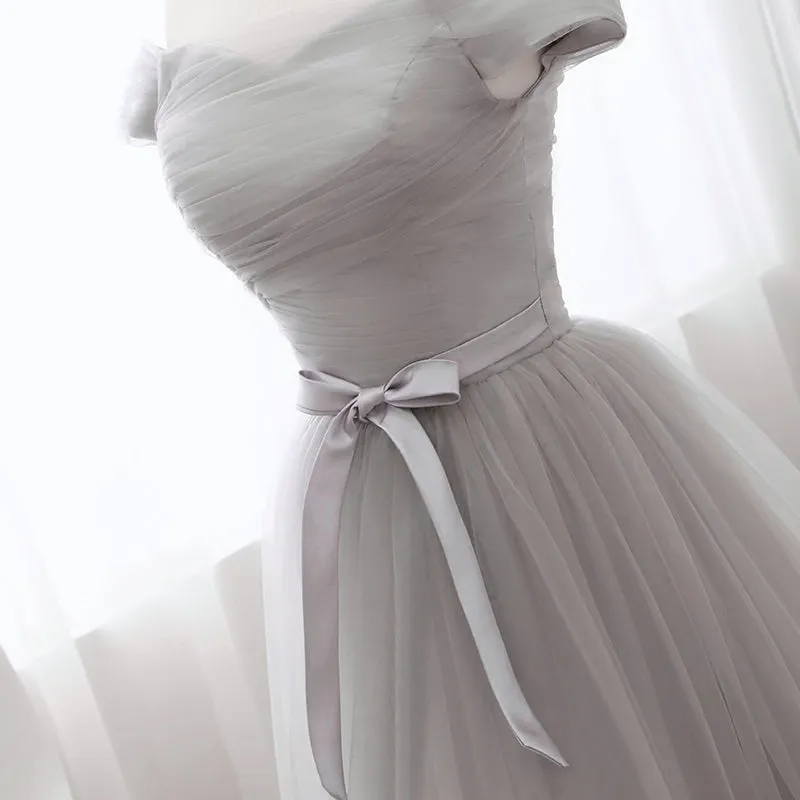 Grey Tulle Party Dress , Tulle Long Formal Gown , New Long Grey Gown