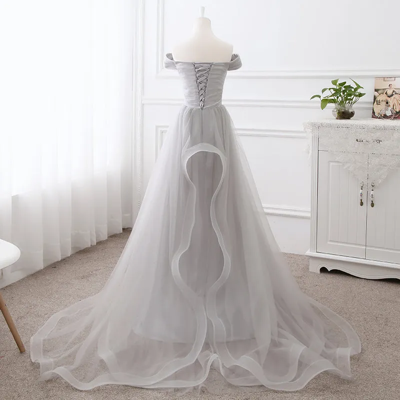 Grey Tulle Party Dress , Tulle Long Formal Gown , New Long Grey Gown