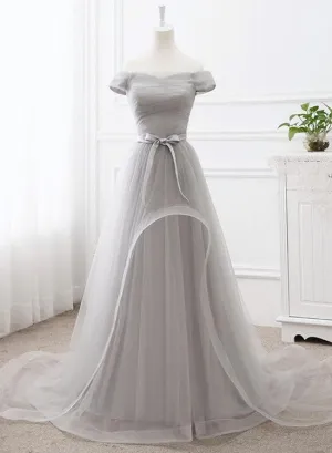 Grey Tulle Party Dress , Tulle Long Formal Gown , New Long Grey Gown