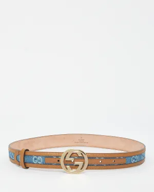 Gucci Brown Leather & Denim Monogram Logo Belt - 80/32