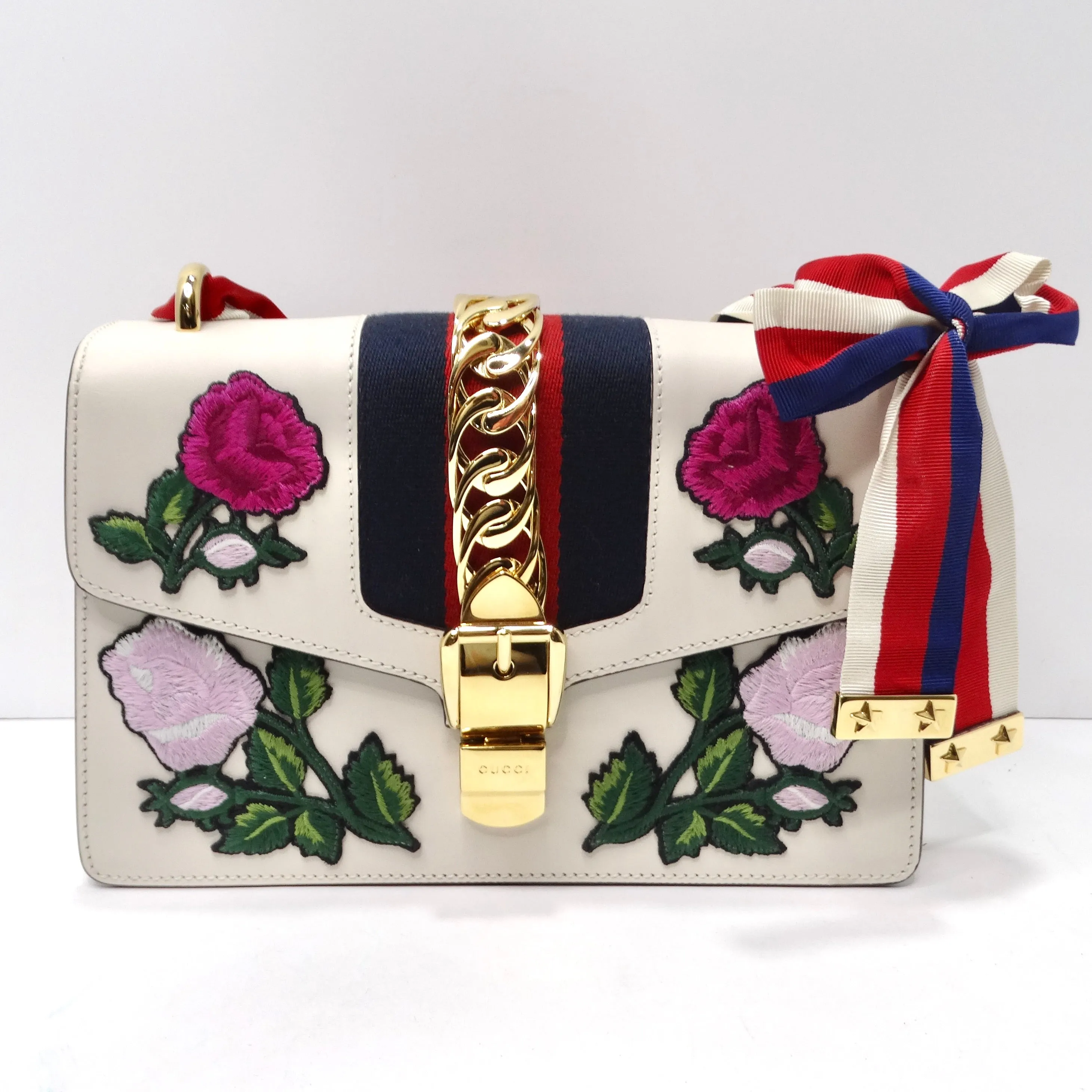 Gucci Sylvie Small Floral-Embroidered Shoulder Bag