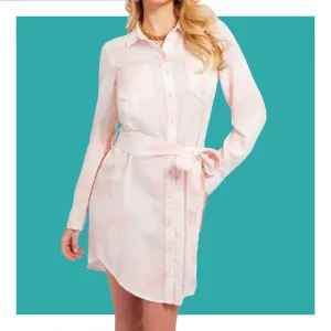 Guess Rose Bliss La Shonda Pink Tie Dye Button Down Belted Shirt Dress Size M