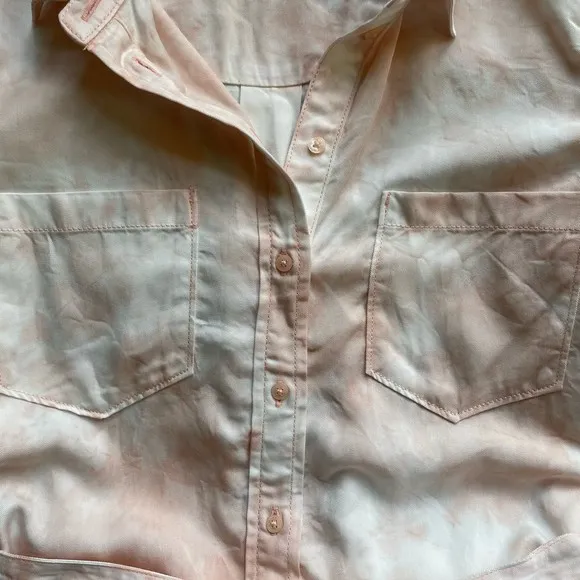 Guess Rose Bliss La Shonda Pink Tie Dye Button Down Belted Shirt Dress Size M