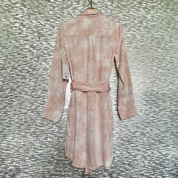 Guess Rose Bliss La Shonda Pink Tie Dye Button Down Belted Shirt Dress Size M