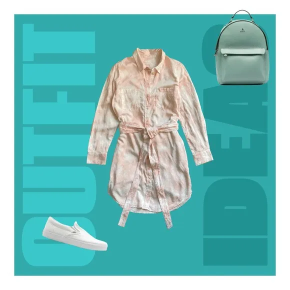Guess Rose Bliss La Shonda Pink Tie Dye Button Down Belted Shirt Dress Size M