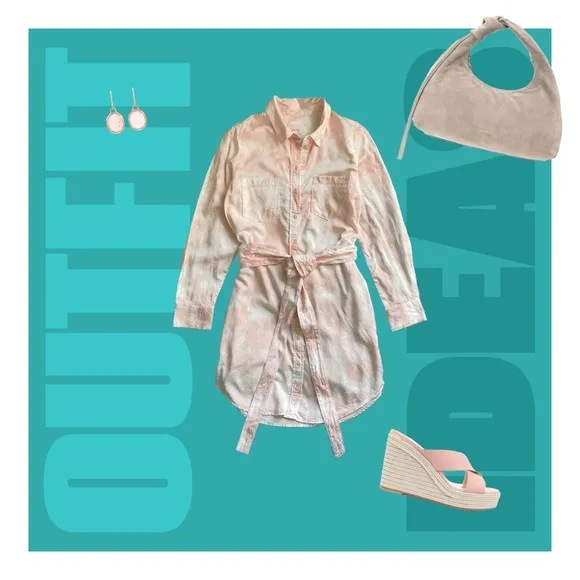 Guess Rose Bliss La Shonda Pink Tie Dye Button Down Belted Shirt Dress Size M