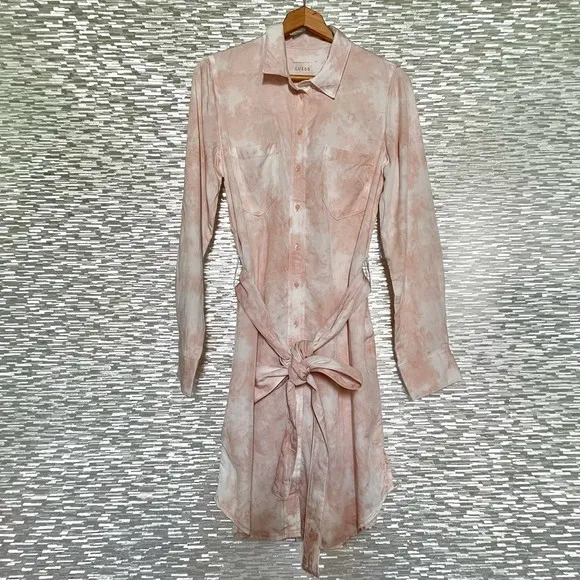 Guess Rose Bliss La Shonda Pink Tie Dye Button Down Belted Shirt Dress Size M