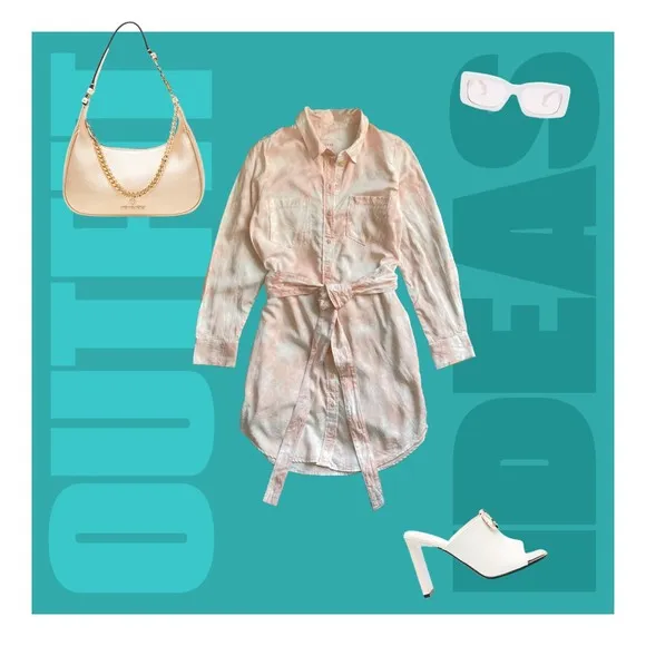 Guess Rose Bliss La Shonda Pink Tie Dye Button Down Belted Shirt Dress Size M