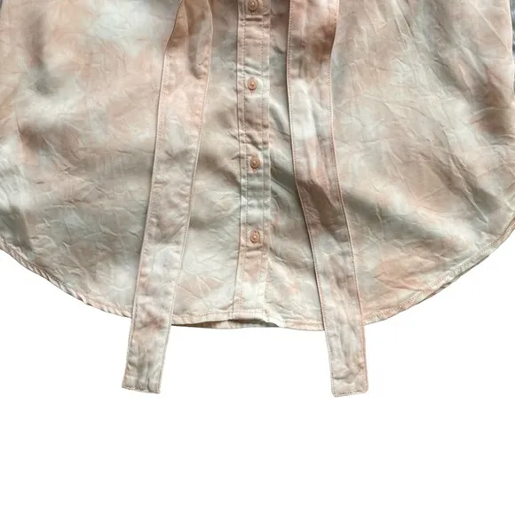 Guess Rose Bliss La Shonda Pink Tie Dye Button Down Belted Shirt Dress Size M