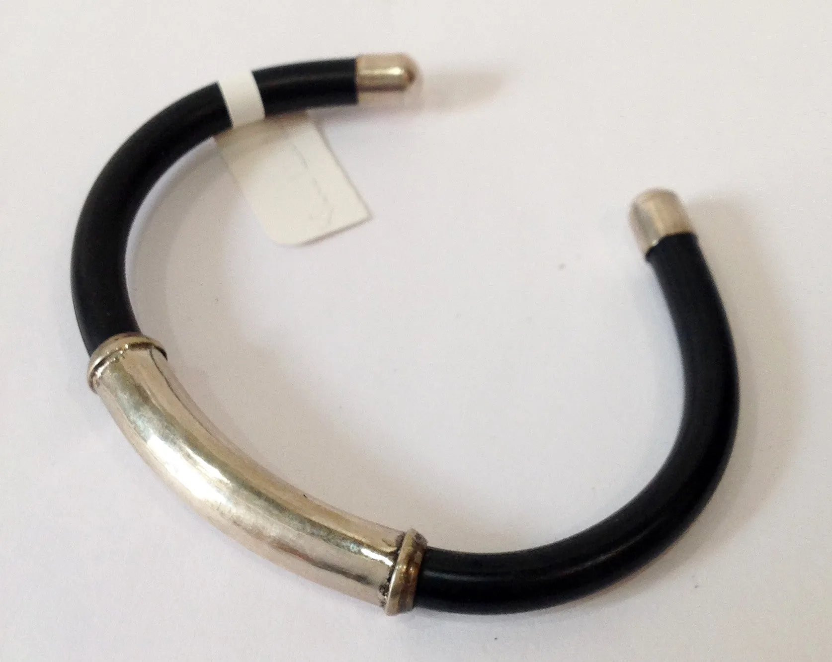Hadmade Rubber and Balinese Sterling Silver Cuff Bracelet