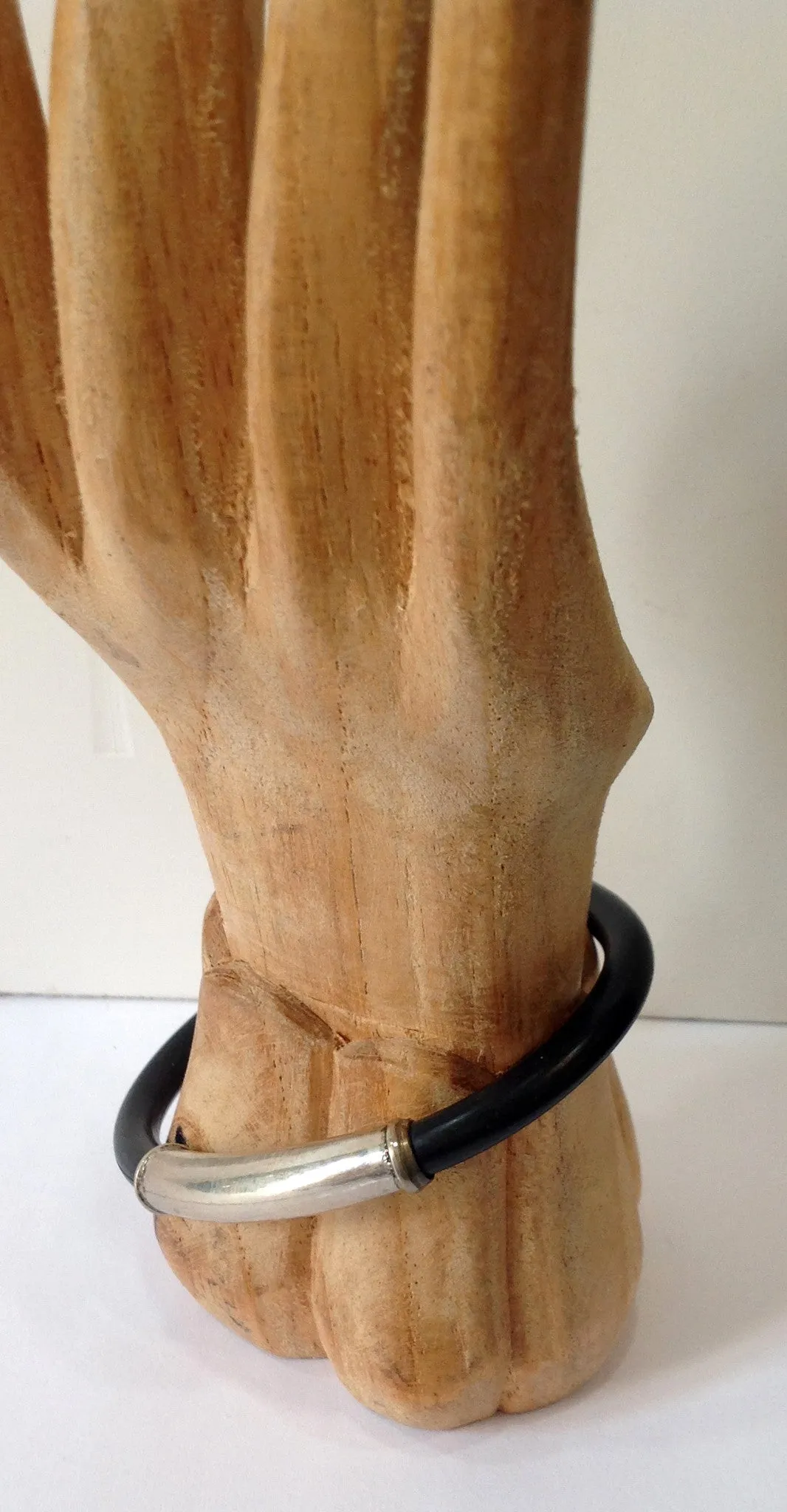 Hadmade Rubber and Balinese Sterling Silver Cuff Bracelet