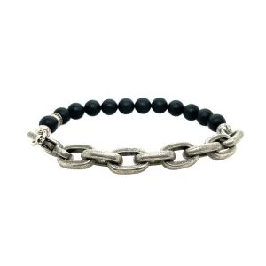 Half Obsidian Bead and Link Bracelet