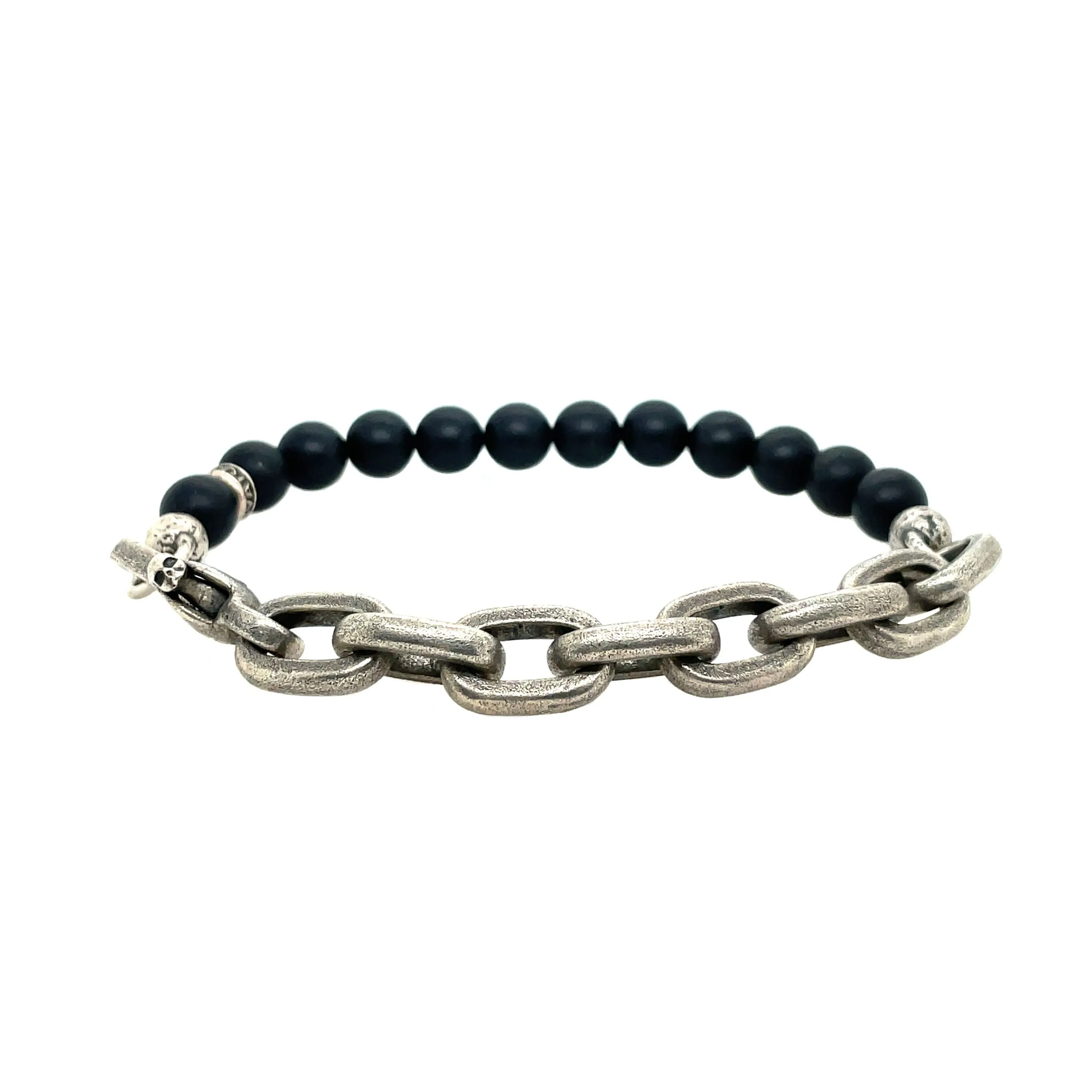 Half Obsidian Bead and Link Bracelet