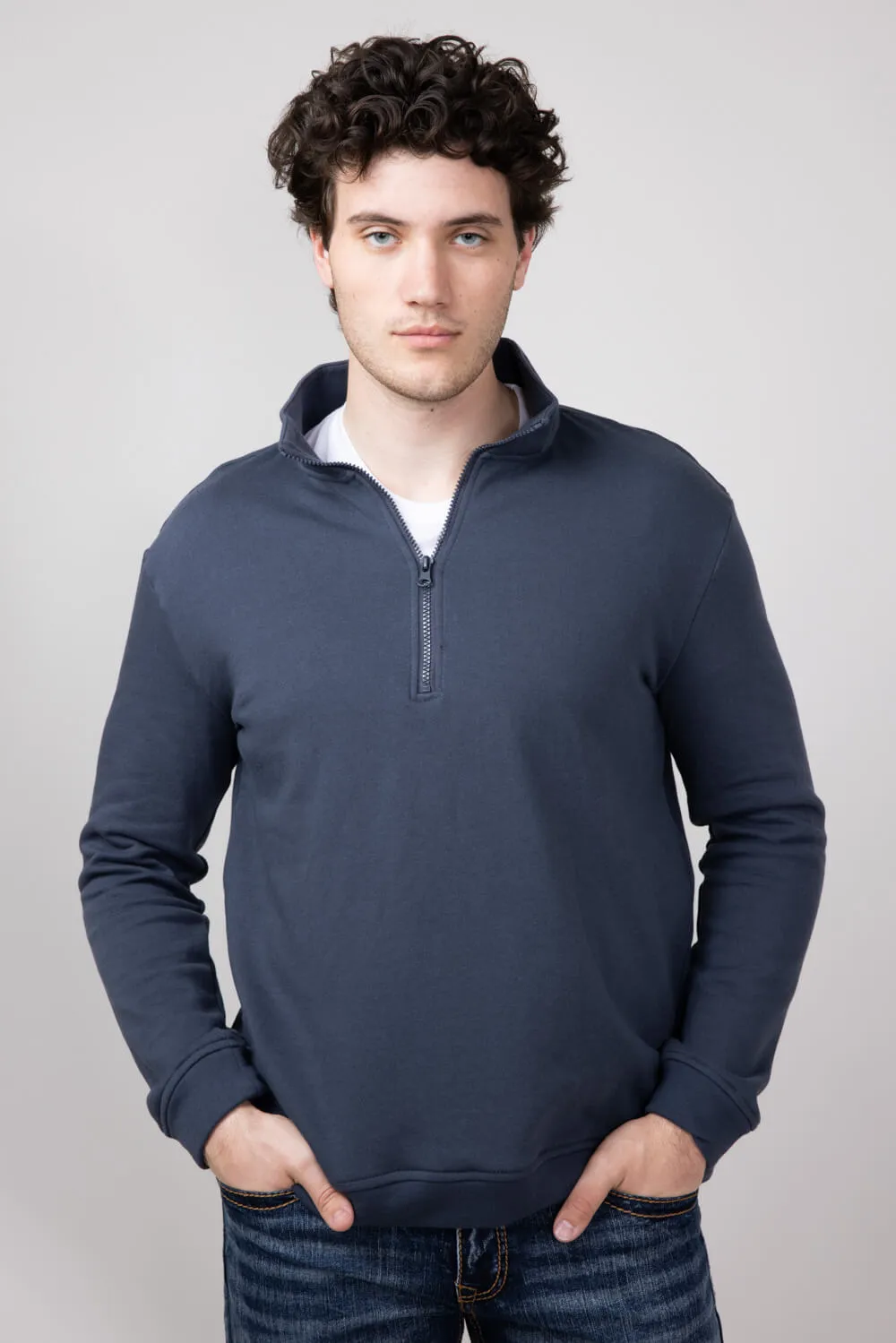 Hallstatt Quarter Zip Fleece Pullover for Men in Denim | HK023D-DENIM