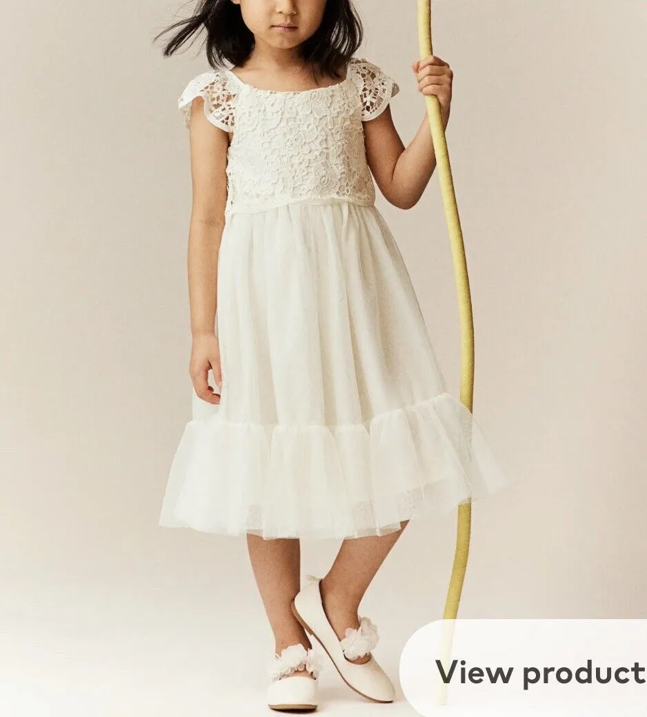 H&M Crochet Lace Tulle Tired Dress Sz 8 Girls Ruffle Hem Holiday Easter Formal