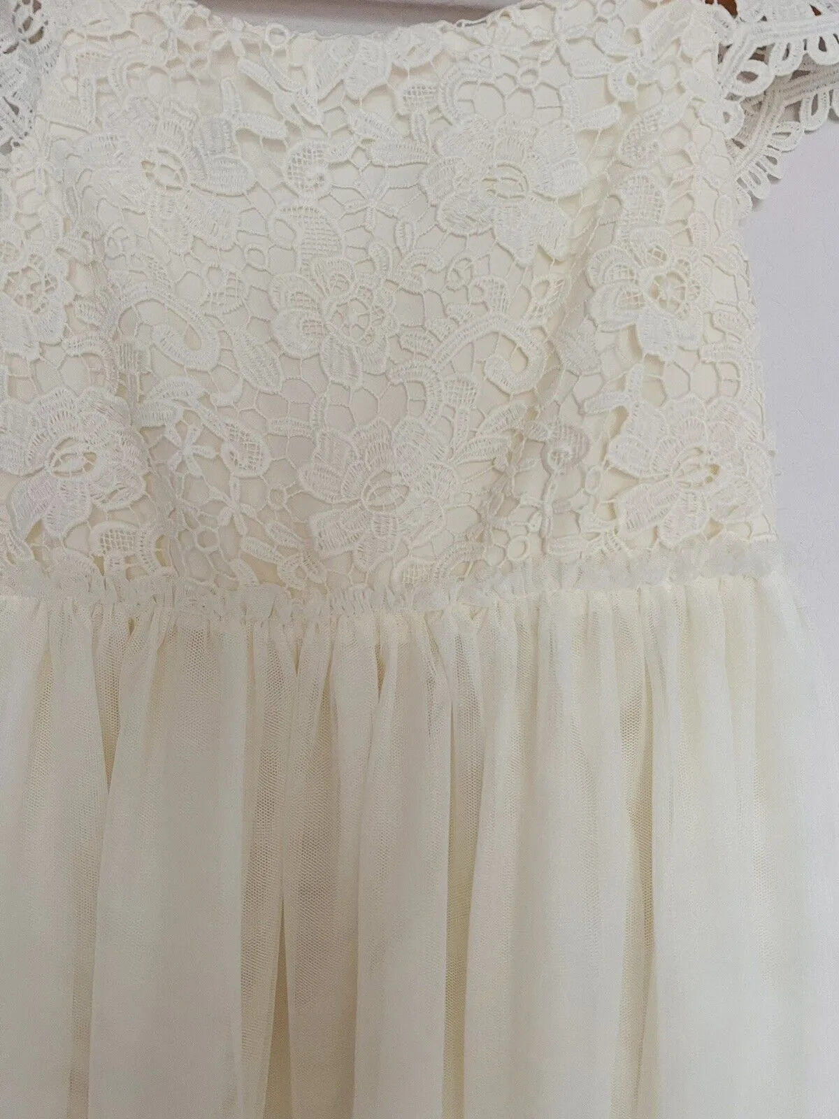 H&M Crochet Lace Tulle Tired Dress Sz 8 Girls Ruffle Hem Holiday Easter Formal