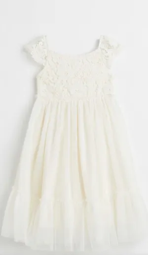 H&M Crochet Lace Tulle Tired Dress Sz 8 Girls Ruffle Hem Holiday Easter Formal