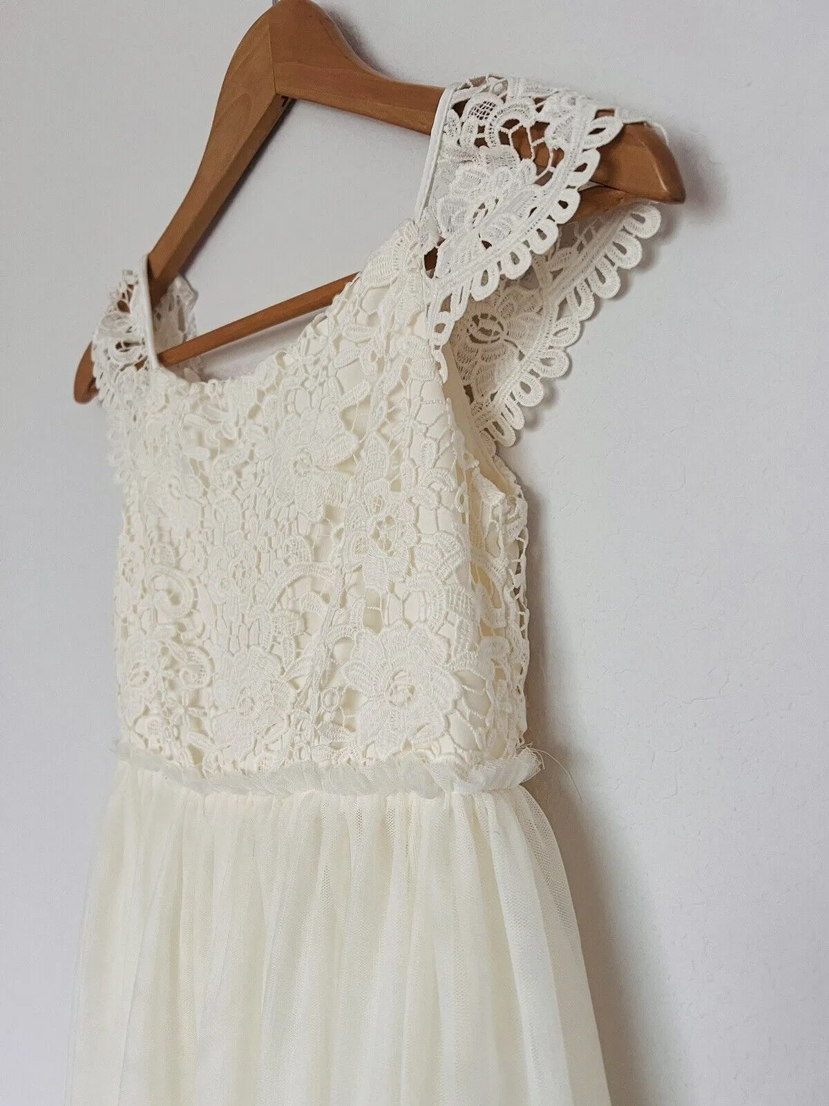 H&M Crochet Lace Tulle Tired Dress Sz 8 Girls Ruffle Hem Holiday Easter Formal