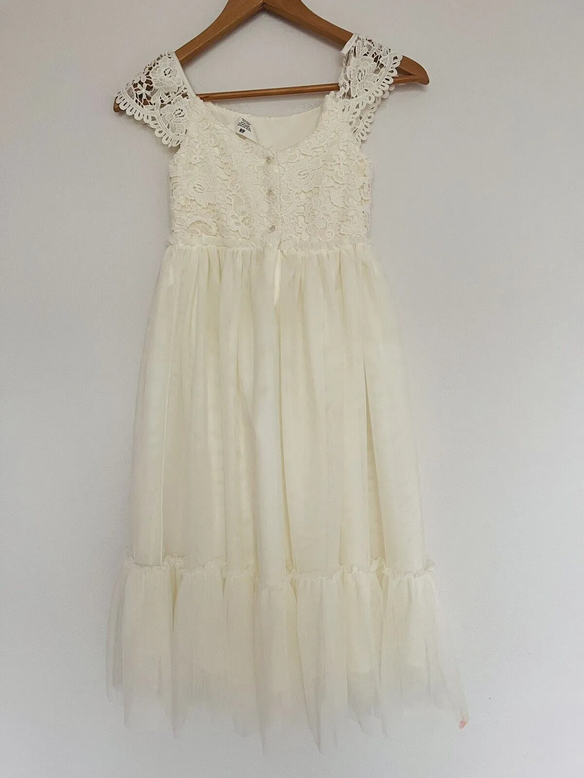 H&M Crochet Lace Tulle Tired Dress Sz 8 Girls Ruffle Hem Holiday Easter Formal