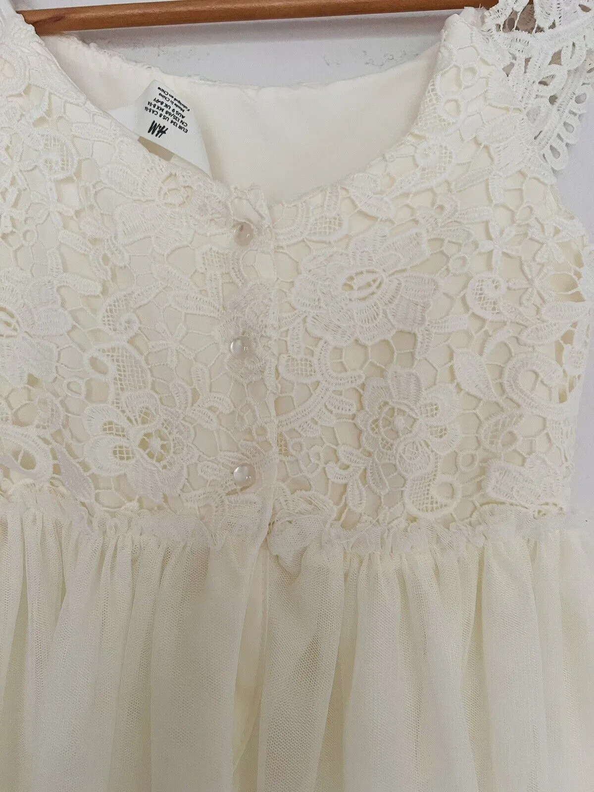 H&M Crochet Lace Tulle Tired Dress Sz 8 Girls Ruffle Hem Holiday Easter Formal