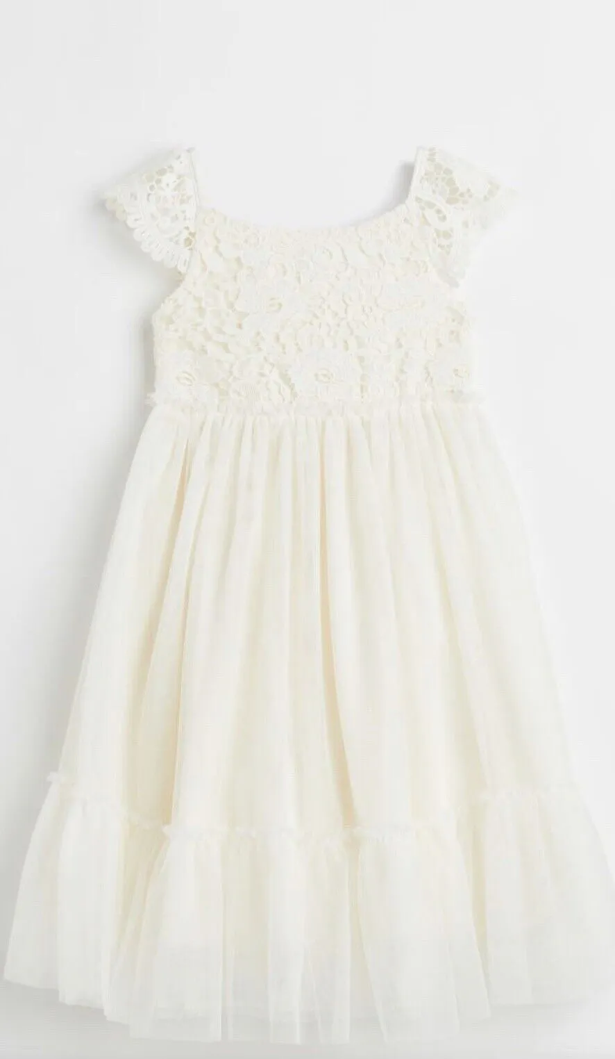 H&M Crochet Lace Tulle Tired Dress Sz 8 Girls Ruffle Hem Holiday Easter Formal
