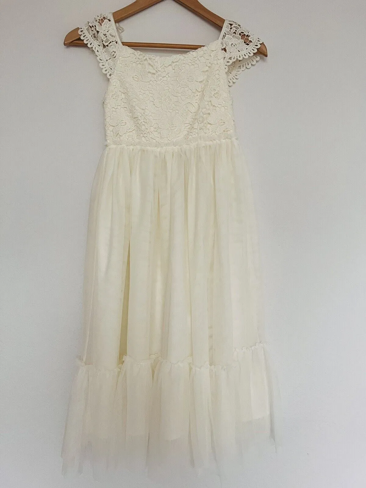 H&M Crochet Lace Tulle Tired Dress Sz 8 Girls Ruffle Hem Holiday Easter Formal