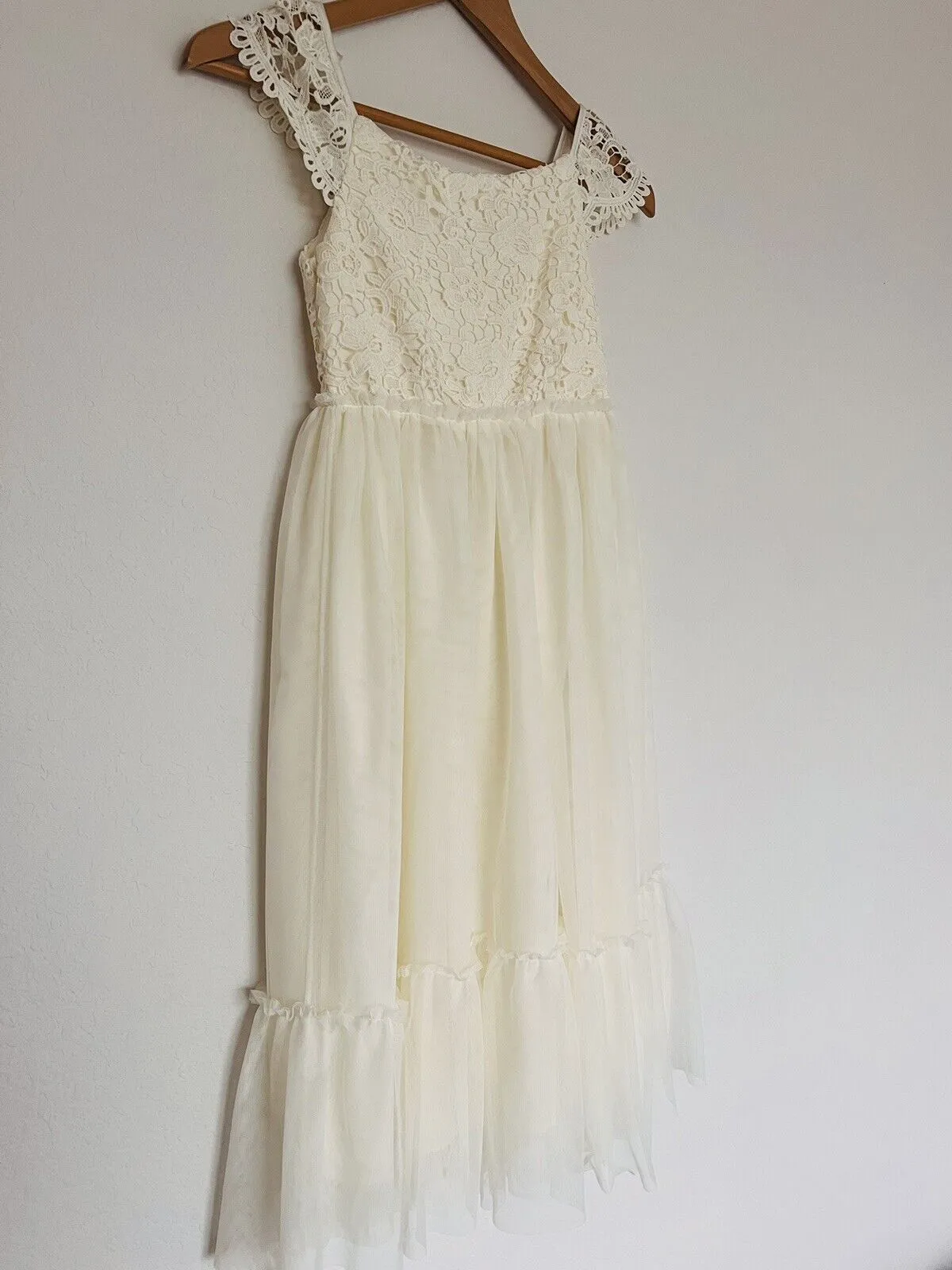 H&M Crochet Lace Tulle Tired Dress Sz 8 Girls Ruffle Hem Holiday Easter Formal
