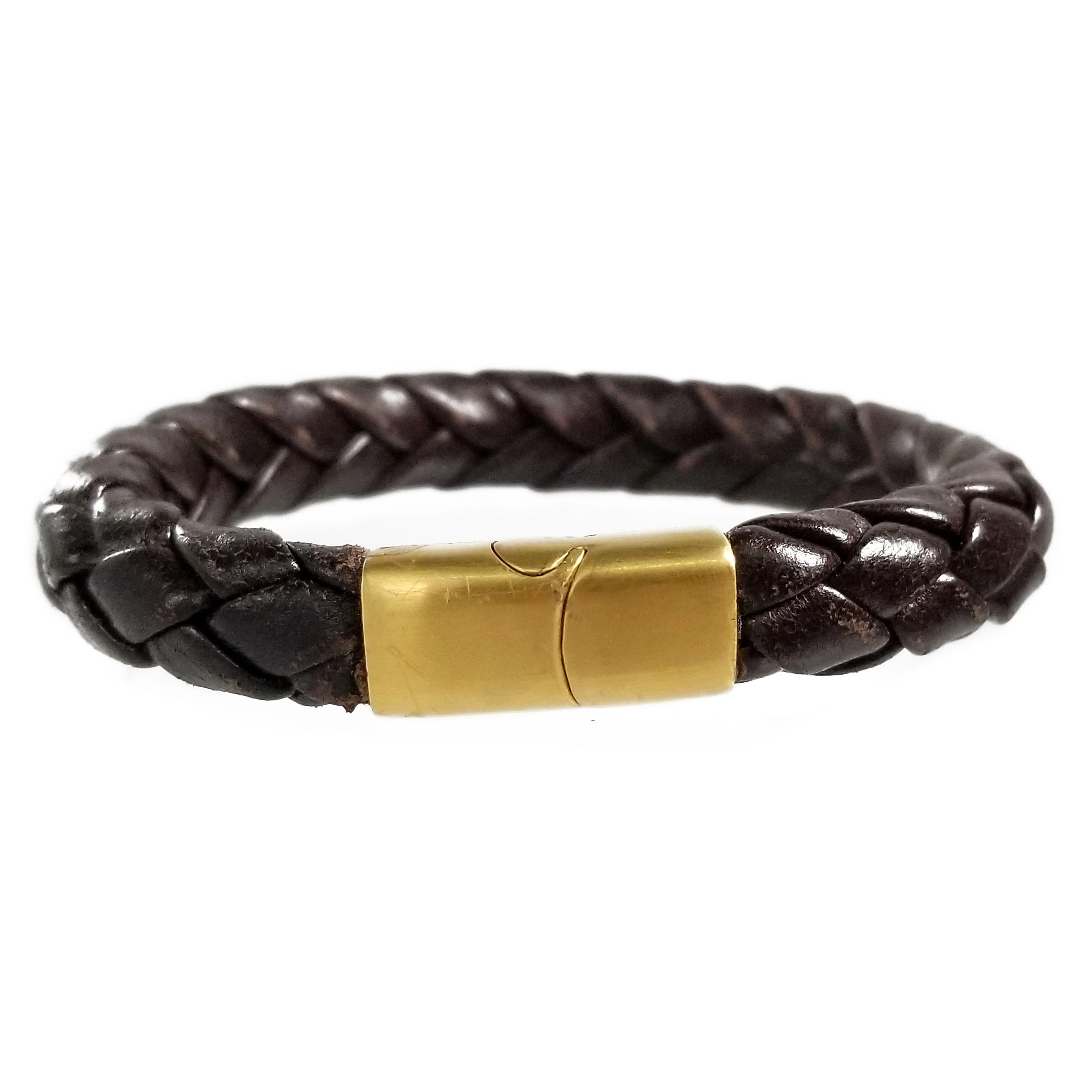 Hand Braided Genuine Leather Bracelet with Stainless Steel Magnetic Clasp