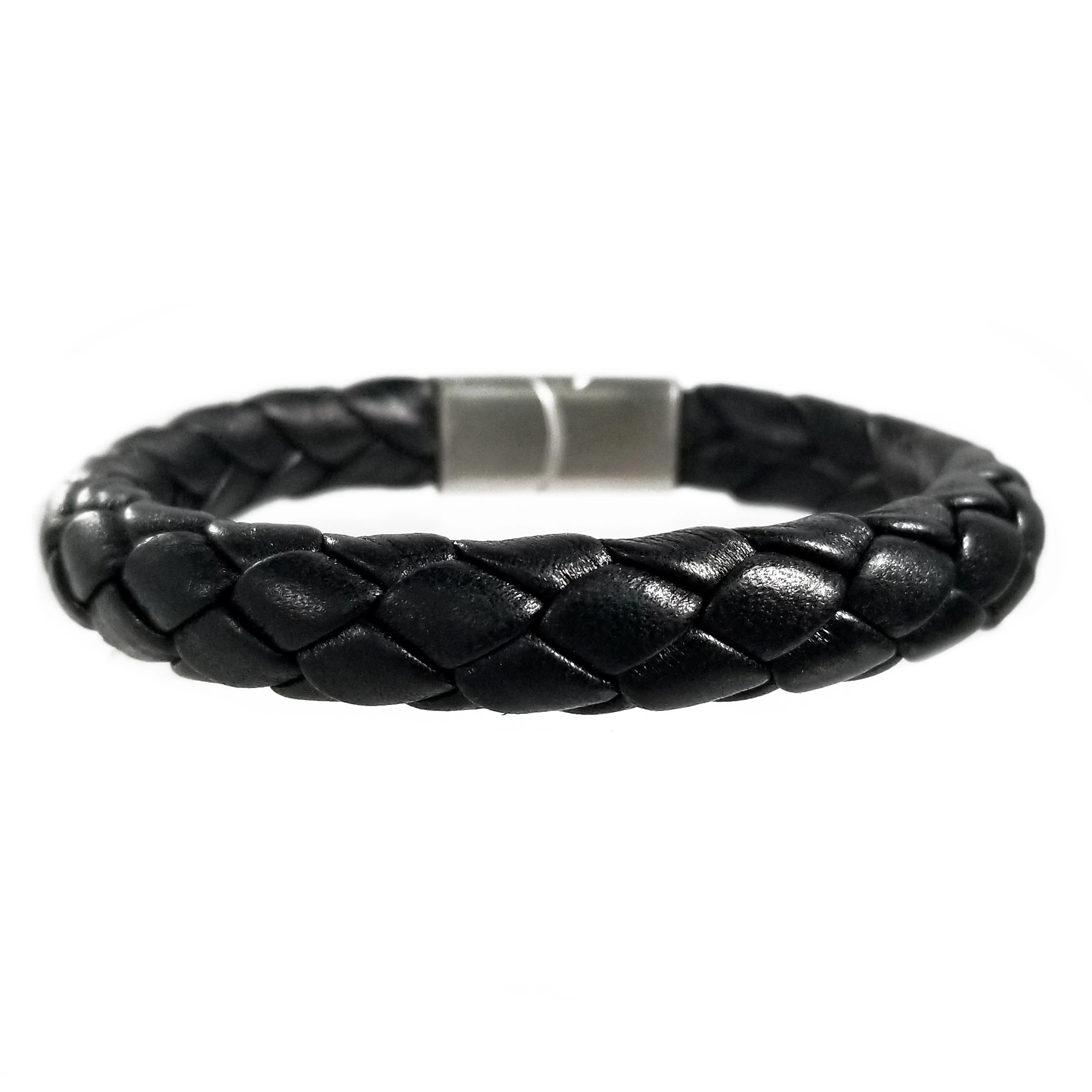 Hand Braided Genuine Leather Bracelet with Stainless Steel Magnetic Clasp