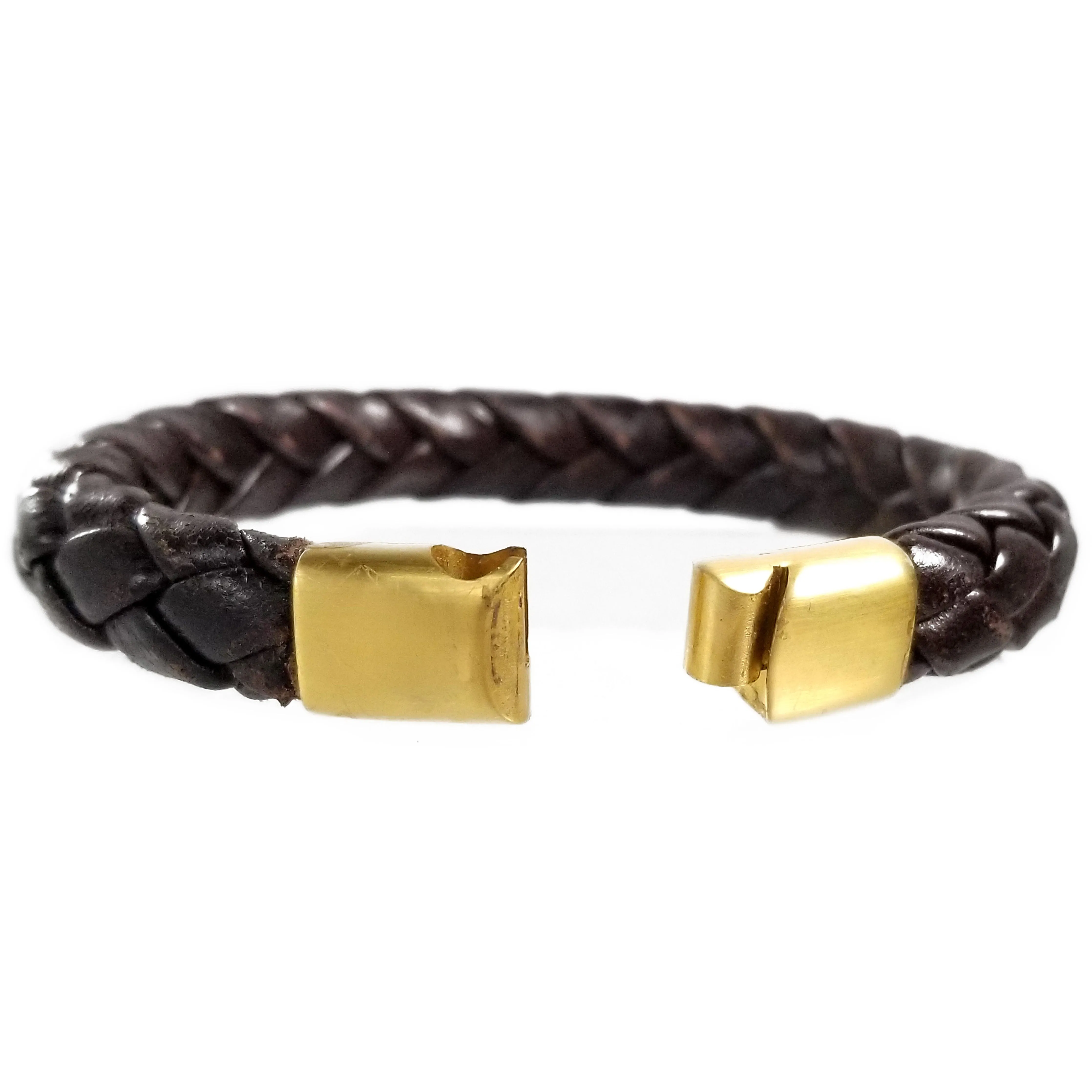 Hand Braided Genuine Leather Bracelet with Stainless Steel Magnetic Clasp