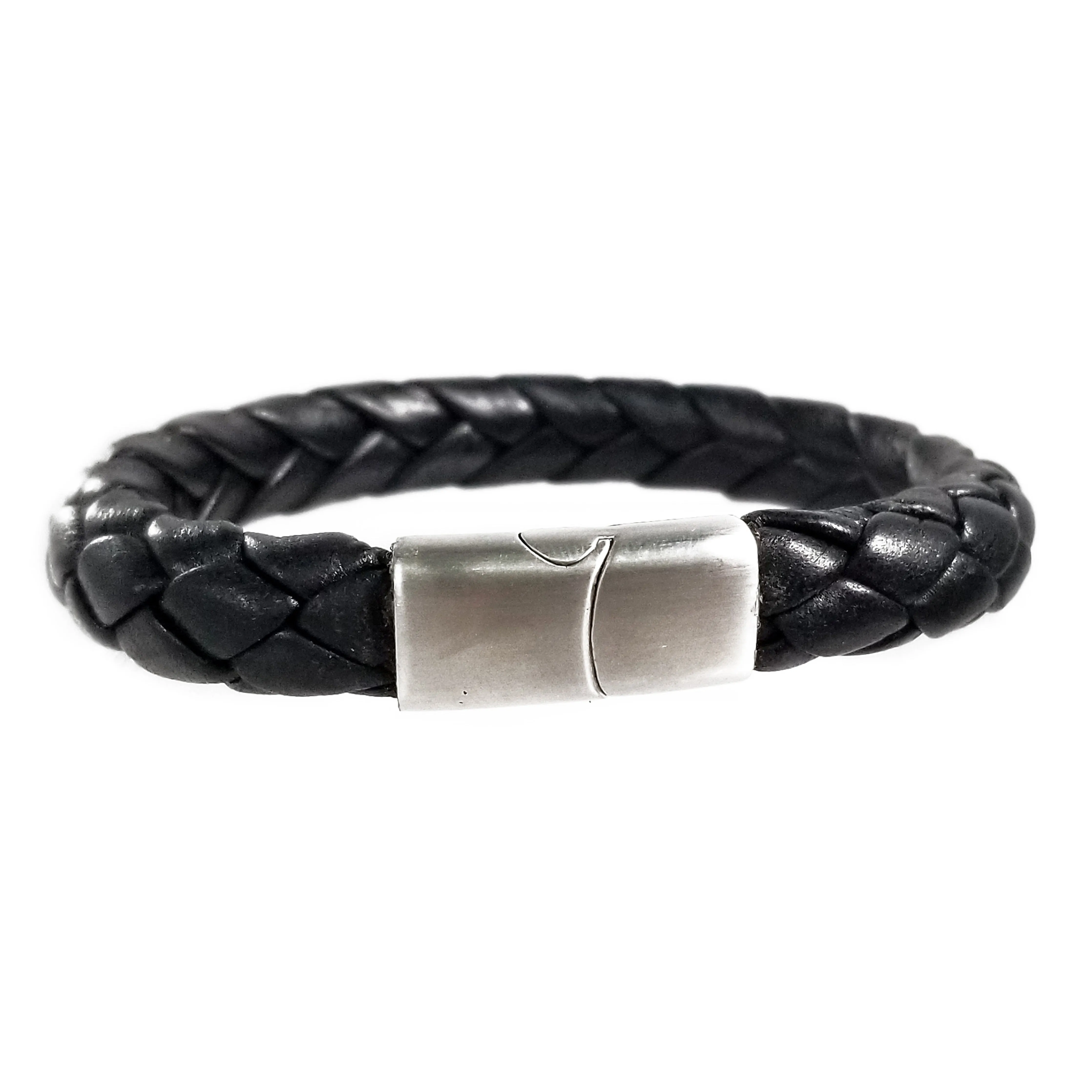 Hand Braided Genuine Leather Bracelet with Stainless Steel Magnetic Clasp