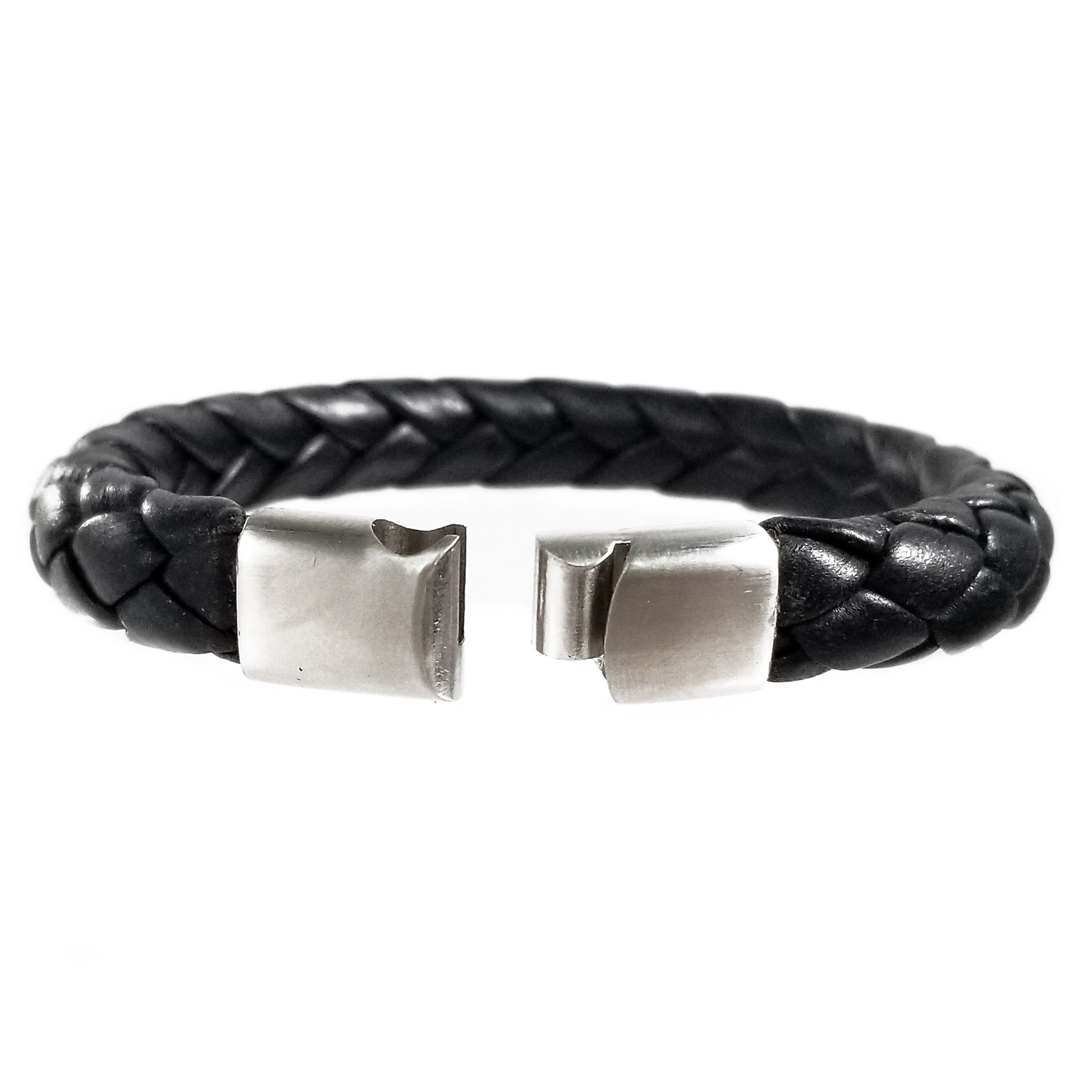 Hand Braided Genuine Leather Bracelet with Stainless Steel Magnetic Clasp